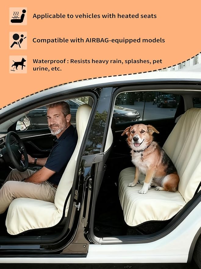 Towel Car Seat Covers for Sweat Protection, GRS Certified Recycled Microfiber Absorbent Front Seat Protector, Non-Slip Washable Universal Fit for Sedans SUV Minivans(2 Pack,Beige)