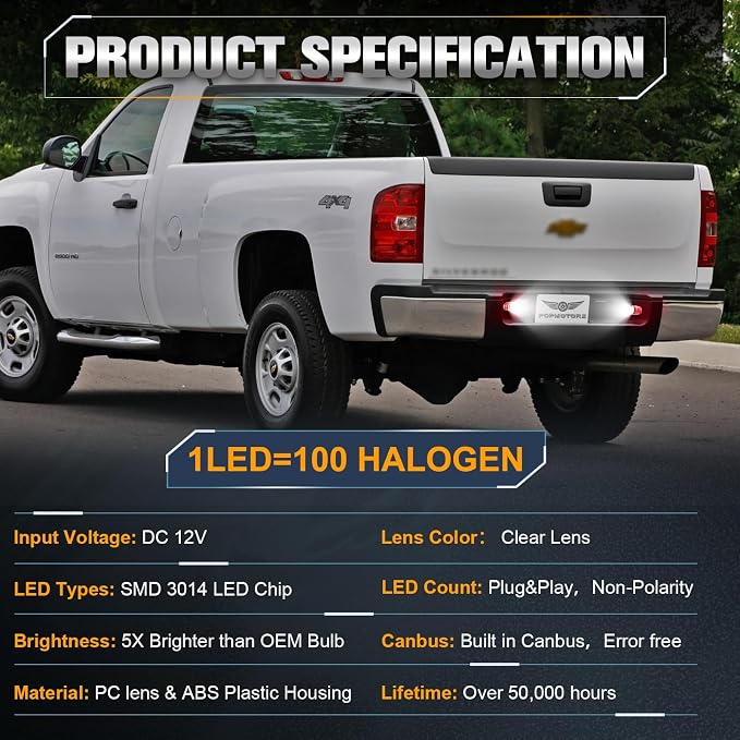 POPMOTORZ LED License Plate Lights Tag Lamps For Chevy Silverado GMC Sierra 1500 2500 3500 Suburban Tahoe Avalanche Traverse Yukon XL Cadillac Escalade Red OLED Neon Tube Pure White LED Tag Lights