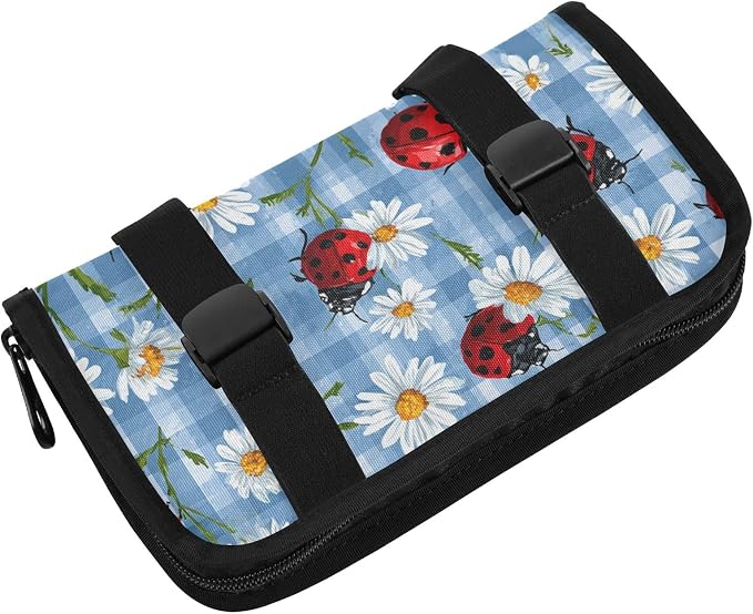 Blue Plaid Ladybugs Daisy Car Tissue Holder Durable Napkin Holder Hanging Tissue Holders Case Car Tissues Bag for Sun Visor Seat Back Universal Auto