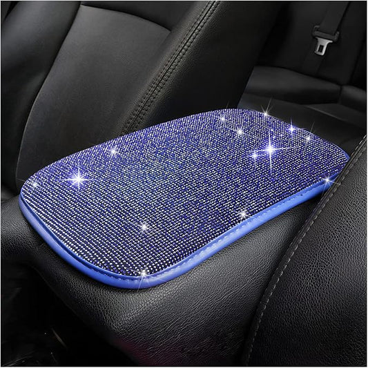 Moly Magnolia Bling Center Console Cover, Diamond Fashion ArmRest Pad, Crystal Soft Arm Rest Protective Cushion, Car Accessories for Women Girls, 11.8"×8.5" for Most of Vehicles, SUVs, Trucks (Blue)