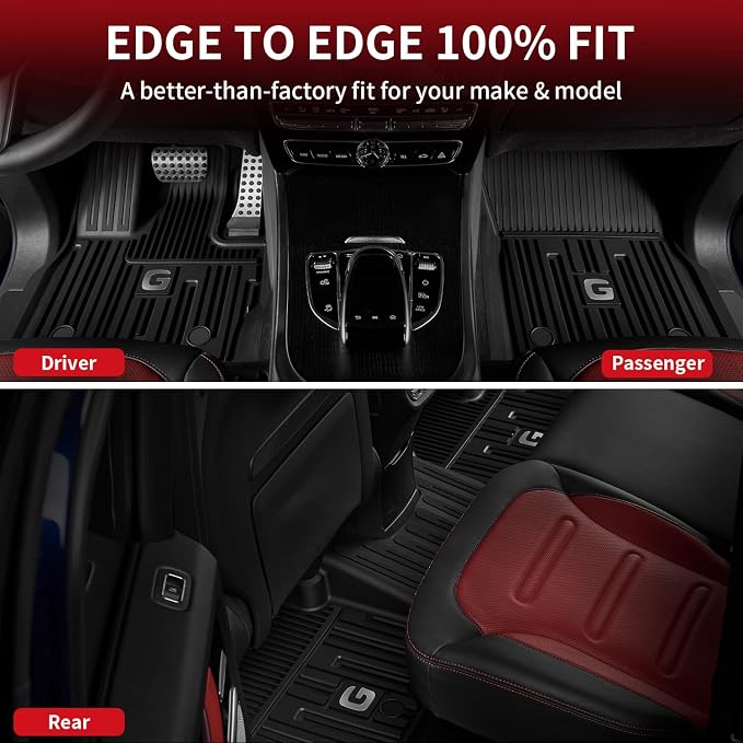 LASFIT Floor Mats for Mercedes Benz G Class 2026 2025 2024 2023 2022-2019 G550 / G580 / G63 AMG, All Weather TPE Custom Fit Car Mats for Benz G Class Floor Liners 2019-2026, 1st & 2nd Row Set, Black