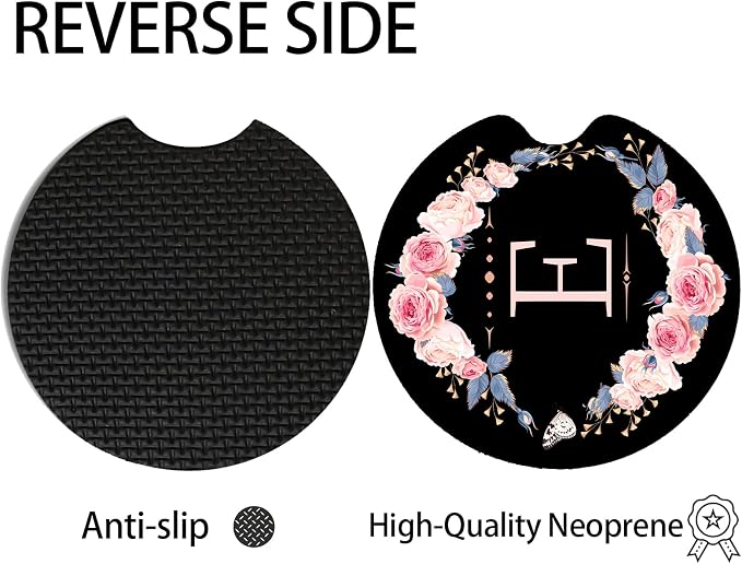 2pcs Letter E Car Coasters,Absorbent Universal neoprener Cup Holder Coasters with a Finger Notch,Car Accessories for Women&Man Interior，2.75"