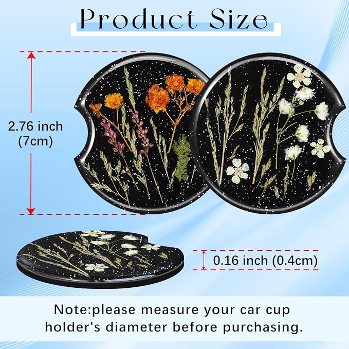Swooflia Flower Car Cup Holder Coasters for Women - 2.75 Inch Cute Resin Clear Automotive Drink Cupholder Insert Car Accessories 2 Pack Black White