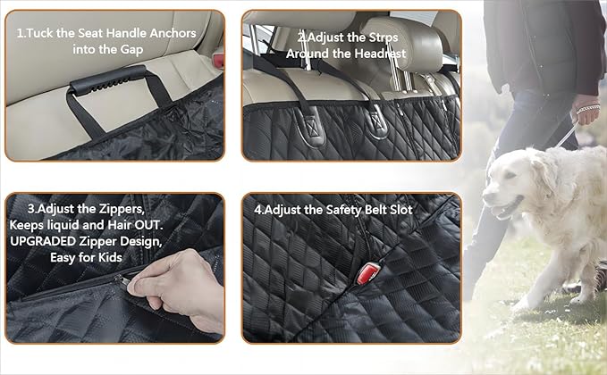 ANOSOSPECIAL Dog Car Seat Cover for Back Seat, Waterproof X Large Rear Seat Protector for Pet Auto SUV Truck (XL, Black)