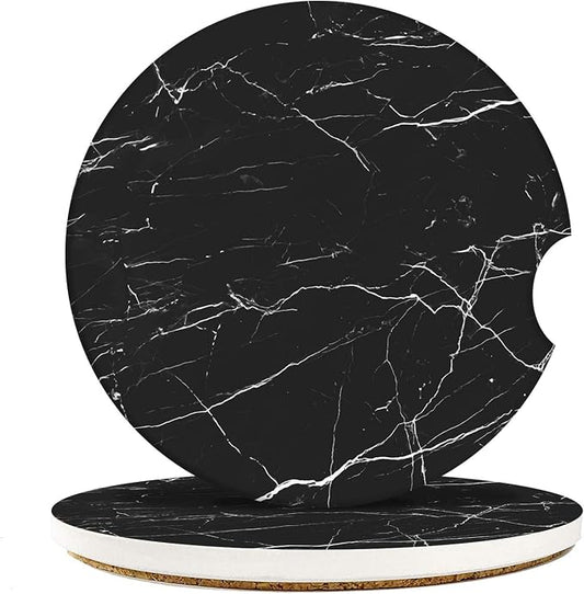 Britimes Absorbent Car Coasters 2 Pack for Cup Holders, 2.56" Ceramic Stone & Non-Scratch Cork Base Drink Coasters Crackle Marble