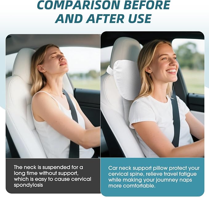 Upgraded Car Neck Pillow - Adjustable Height Headrest Cushion for Tesla Models 3/Y/S/X - Breathable Nappa Leather & High Elastic Pearl Cotton Interior 2 Pack Black