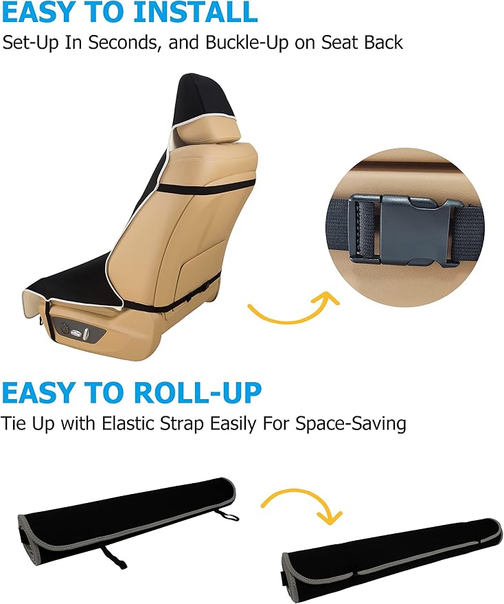 Waterproof Stain Resistant Car Seat Cover for Automotive Van Trucks and SUVs Durable Neoprene Non-Slip Seat Protector with Quick Install Design Perfect for Post Gym Yoga Workout-Black