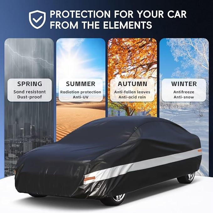 10 Layers Car Cover Custom Fit for Ford Mustang, Shelby, GT350, GT500 (1964-2026) Waterproof All Weather for Automobiles, Outdoor Full Cover Sun UV Rain Protection.Black