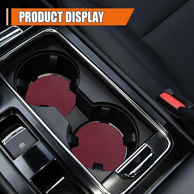 Car Cup Holder Coaster, Leather Anti-Slip Auto Cup Holder Insert Coaster, Shockproof Waterproof Drink Mat, Universal Vehicle Interior Decoration Accessories for Cars, Trucks, SUVs (Wine Red)
