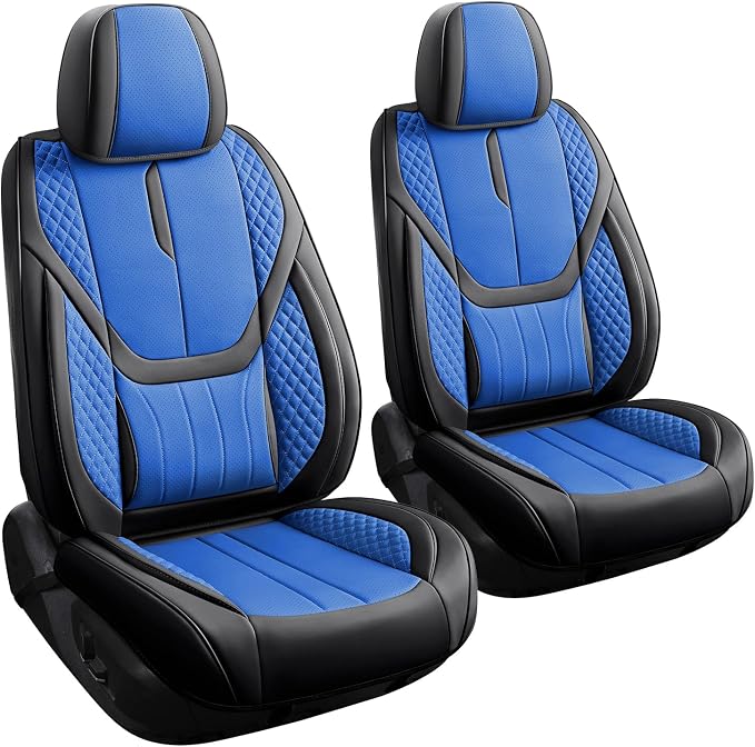 Universal Car Seat Covers for SUVs Sedans Trucks BlackBlue | universal fit, faux leather, waterproof, breathable, stain/scratch resistant, airbag compatible, anti-slip, easy install