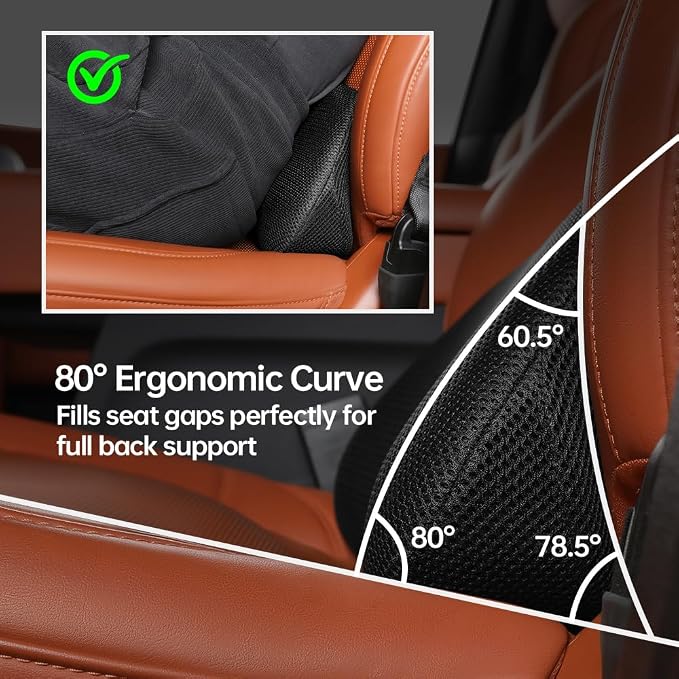 1P Car Lumbar Support with Ergonomic Structure, Suitable for Office Chairs, Gaming Chairs and Car Seats, Memory Foam Material with Breathable Mesh Fabric, Long-Lasting Lumbar Support