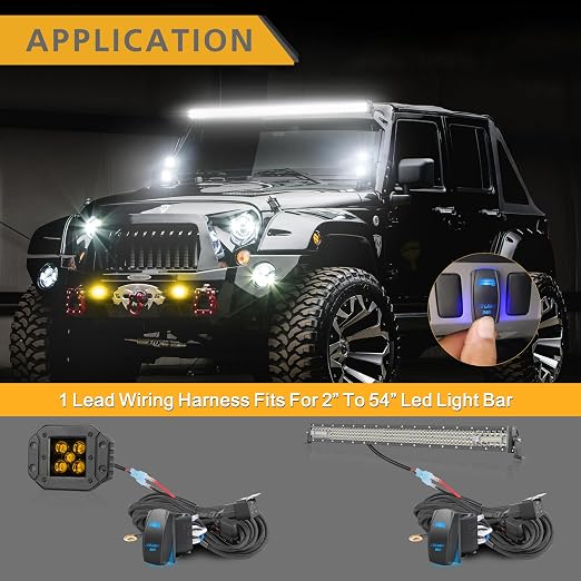 Wiring Harness 1 Lead, Rfroad Lighting LED Light Bar Wiring Harness Kit for Fog Lights Off Road Driving Lights Work Light 12V 40A Relay Fuse On/Off Rocker Switch Nylon Wire Kit for Truck UTV ATV Boat