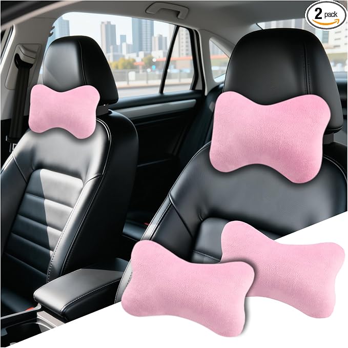 2PCS Soft Car Headrest Pillow,Ergonomic Car Neck Pillow (Pink) | for Driving Relief Neck Fatigue,Universal Cars Pillows Headrest for Cars Interior Accessories with Detachable Cover