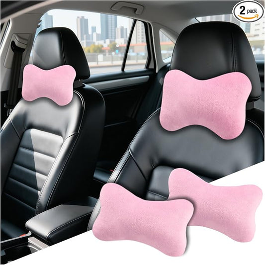 2PCS Soft Car Headrest Pillow,Ergonomic Car Neck Pillow (Pink) | for Driving Relief Neck Fatigue,Universal Cars Pillows Headrest for Cars Interior Accessories with Detachable Cover