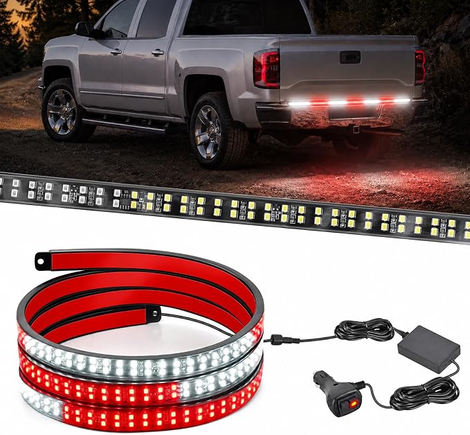 Nilight 60 Inch Truck Tailgate Strobe Light Strip Tail Emergency Bar Rear Window Warning Lamp Ultra-Bright Double Row 360 LED for Pickup Trailers Construction Vehicles Car SUV, Red White