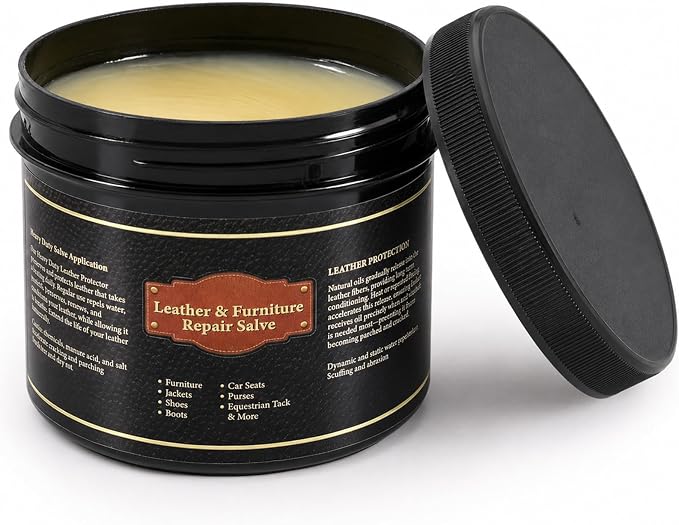Leather Conditioner and Cleaner Balm for Furniture, Couch, Car Seats, Boots and Bags - Professional Leather Restorer with Natural Beeswax - Deeply Nourishes, Protects and Restores Shine (8oz)
