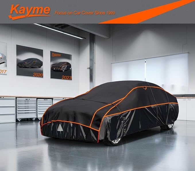 Kayme Hail Protector Car Cover，Anti Hail Thickened Multi-Layered EVA Car Cover Waterproof All Weather with Wind Straps, Outdoor Hail Protection Cover, Fit Sedan/Coupe-Length (194 to 208 Inch)