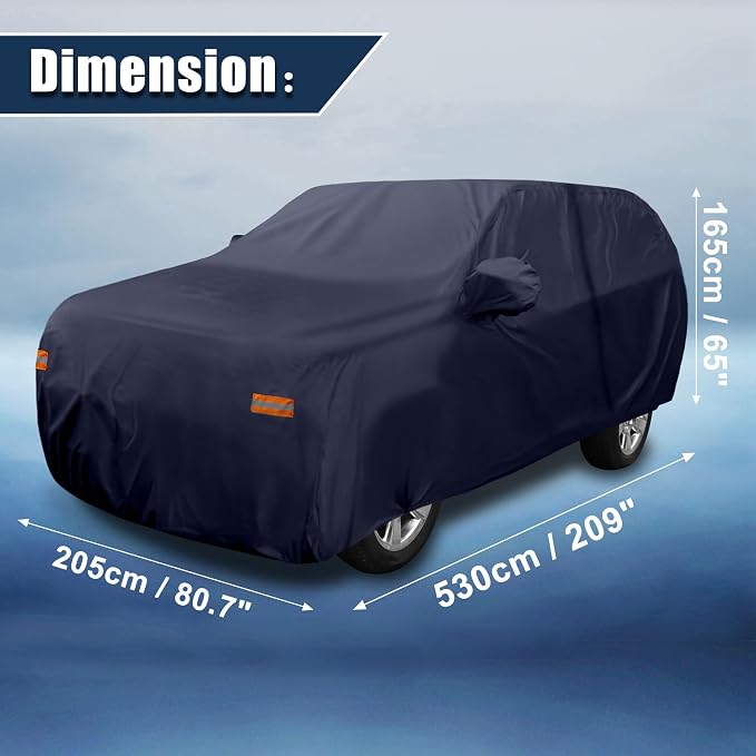 X AUTOHAUX SUV Car Cover for Chevrolet Tahoe 4 Door 2007-2024 Outdoor Waterproof Sun Rain Dust Wind Snow Protection 190T PU W/Driver Door Zipper Navy Blue