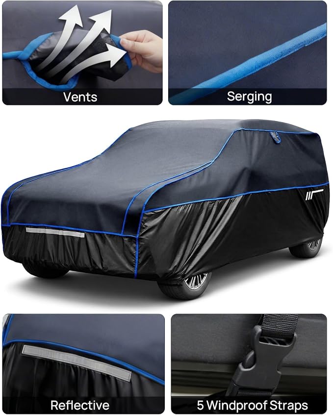JOYTUTUS Hail Protector Car Cover for SUV (182-191 in), Thick EVA Padded Anti-Hail Cover, Waterproof All Weather Hail Protection Car Cover