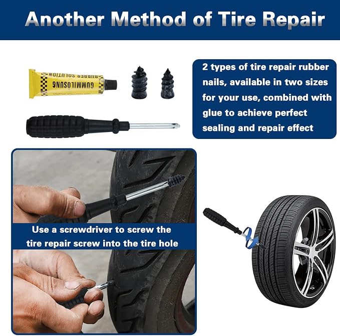 Tire Repair Nail Vacuum Tire Repair Kits Tire Screws Plug Fast Tool Self-Service Suitable for Car Motorcycle Jeep Tire Puncture Repair (50Pcs)