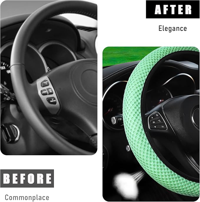 Wevdn Elastic Stretch Steering Wheel Cover, 15"×15" Microfiber Breathable Ice Silk Steering Wheel Protector, Anti-Slip Elastic Steering Wheel Cover for Men Women, Car Accessories (Green)