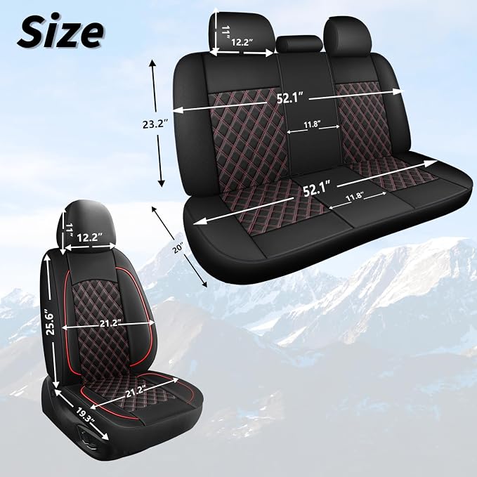HChengkikz Front Car Seat Cover, Waterproof Nappa Leather (Black + Red) | Breathable, Airbag compatible, Easy to Install, Universal Fit for Most Cars, Sedans, SUVs, Vans, Trucks