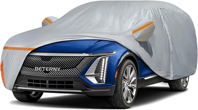 Car Cover for 2022-2026 Cadillac Lyriq, Waterproof Custom-fit All Weather Sun Rain UV Dust Snow Protection Outdoor Lyriq Full Car Cover with Door Zipper and Cotton Lining-Grey