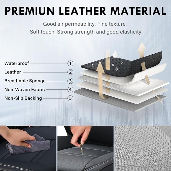Coverado Car Seat Covers Front Seats, 2 Piece Car Seat Protector with Removable Headrest, Nappa Leather Breathable Front Seat Cushion Side All Wrapped Universal Fit Truck Automotive Most Cars Black