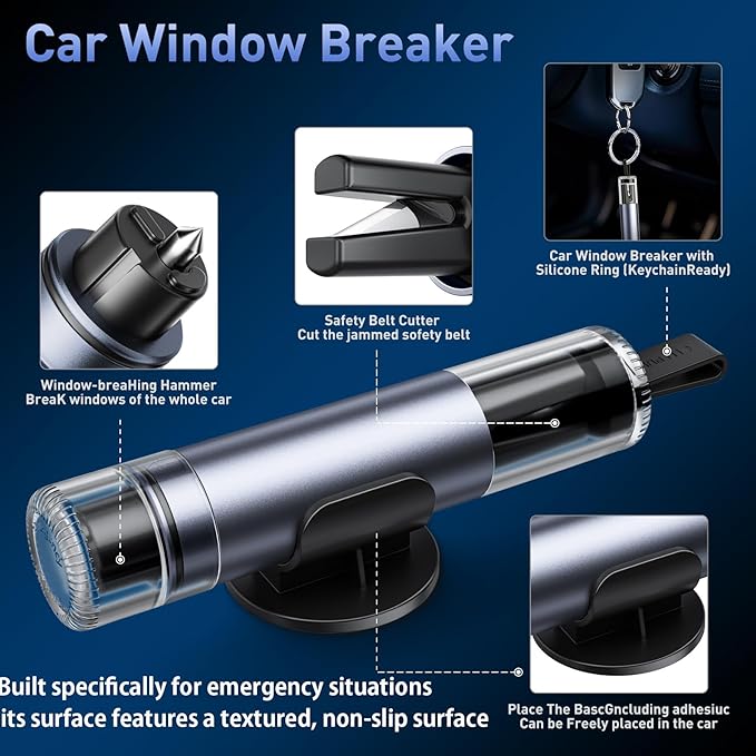 3-Pack Car Safety Hammer Seatbelt Cutter, 2026 Upgraded Transparent Lid Window Breaker Seatbelt Cutter Underwater, 2 in 1 Emergency Keychains car Window Breaker Tool, New Car Accessories