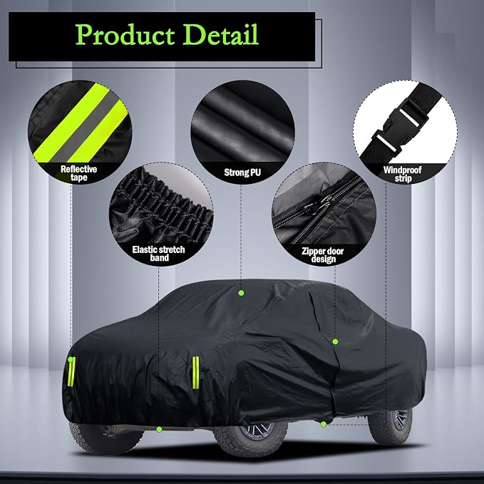 Truck Cover Waterproof All Weather, Migaven Truck Cover Custom Fit for Ford F150 Raptor Chevrolet Silverado 1500, Windproof Covers with Door Zipper (Not Include Mirror Pocket)
