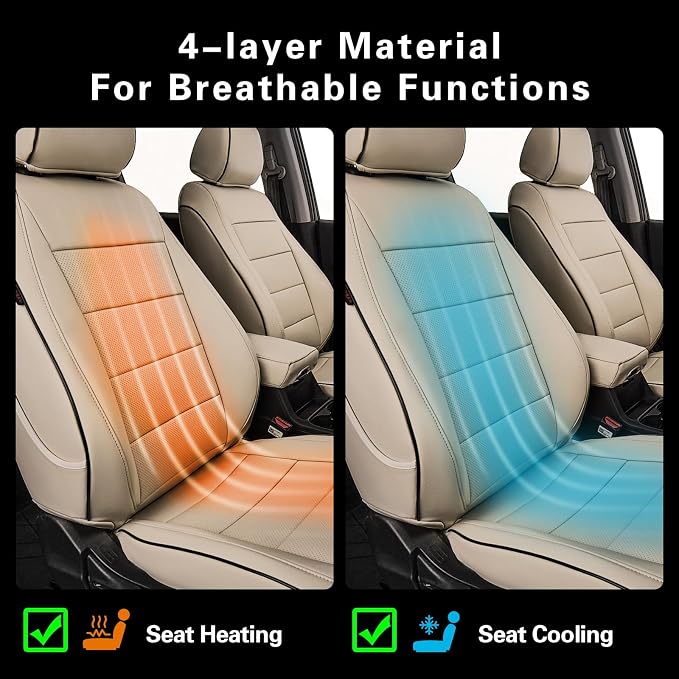 EKR Car Seat Covers for Honda CRV 2023-2026 Leatherette Full Set | Custom Fit for Honda CRV 2023 2024 2025 2026 Easy-Wipe Protection,Faux Leather(Beige)