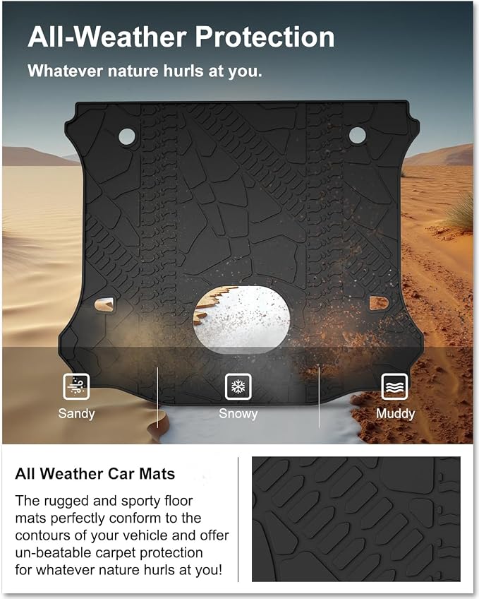 Kiwi Master Cargo Mat for 2015-2018 Jeep Wrangler JK with Center subwoofer | OEM Replacement 82214404, Custom Fit All Weather Rear Cargo Liner, Heavy Duty TPE Tray Trunk Mat, Black