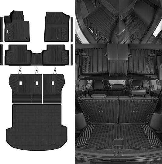 Naibeve Floor Mats for 2021-2023 Hyundai Santa Fe Gas | All Weather Floor Mats, Cargo Mat, Backrest Mats, Door Sill Guards, (Not for Hybrid) Interior Protector accessories