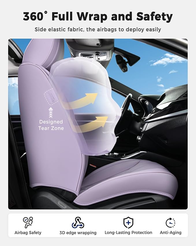 Huidasource Seat Covers Full Set, Universal Fit for Cars SUV Trucks, Purple | Full Coverage Leather Car Seat Cover, Airbag, Cupholder Compatible, Seat Function Retain, Velcro Adjustable