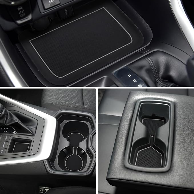 Auovo 3D Cup Holder Insert Liners Compatible with Toyota RAV4 Accessories 2025 2024 2023 2022 2021 2020 2019 Car Custom Cup Holder Mats Pads 4-pc Set (Gray Trim)