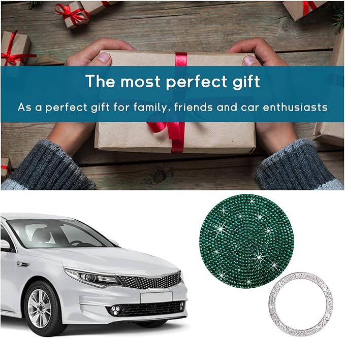 Ziciner 2 Pack Bling Car Cup Holder Coaster, Anti-Slip Auto Insert Coaster with Start Stop Button Cover, Universal Shiny Crystal Vehicle Interior Accessories for Women and Girls (Green)
