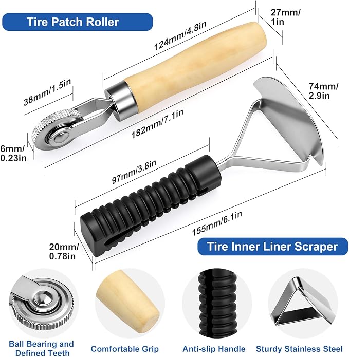 Linkstyle 67PCS Tire Repair Kit Heavy Duty, 32/42/58mm Tire Patch Kit, Flat Tire Repair Tools with Buffing Wheel, Roller and Scraper, for Car Motorcycle Bike