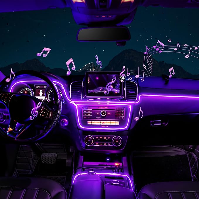 Car LED Interior Strip Light- Wireless Bluetooth APP Control, Multicolor RGB 5 in 1 with 236 inches Fiber Optic Ambient Lighting Kits, 16 Million Colors Sound Active Neon Led Lights Strip for Car