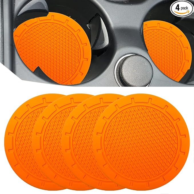 Car Cup Holder Coaster, 4 Pack 2.75 Inch Diameter PVC Non-Slip Universal Insert Coaster, Durable, Suitable for Most Car Interior, Car Accessory for Women Men Orange