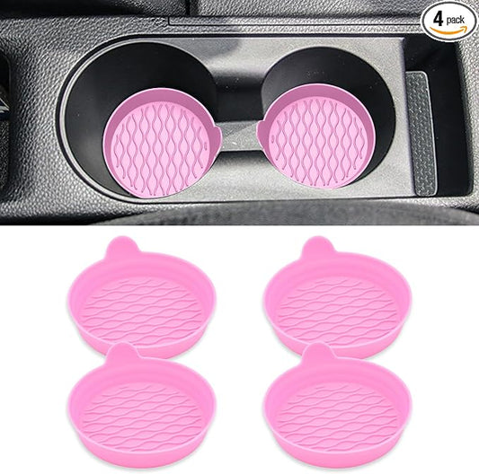 4PCS Car Cup Holder Coasters, Universal Silicone Non-Slip Insert Cup Coasters, Soft Wave Pattern Cup Holders, Car Interior Accessories for SUV, Truck, RV (Pink)