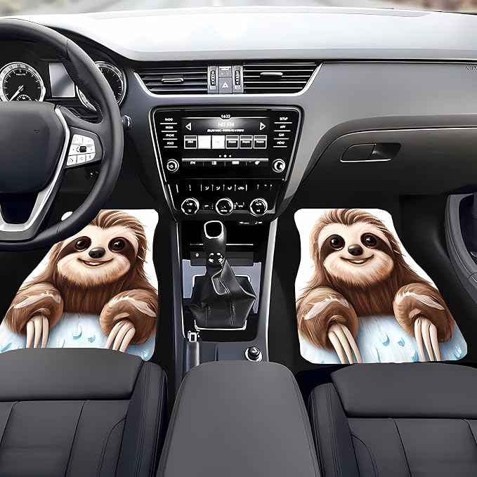 Universal Fit Car Floor Mats Set of 4Pcs, Cute Sloth Pattern All-Weather Front Rear Car Carpet Mats, Non-Slip Car Floor Mat Car Accessories for Automotive Trucks SUV Sedans Vans