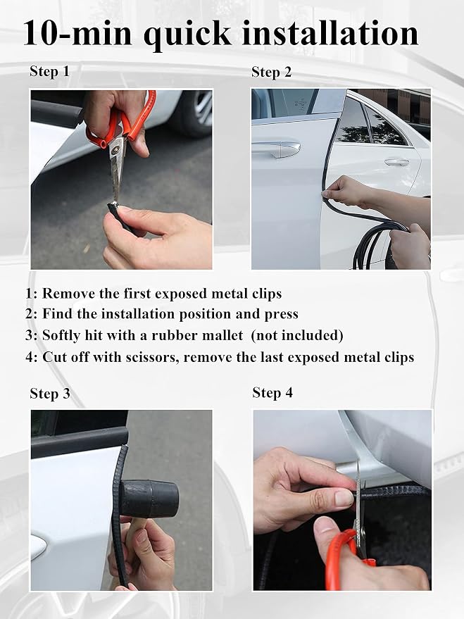 SYOAUTO 13Ft(4M) Door Edge Guard White Car Door Protector Edge Guards Rubber Auto Door Trim U Shape Build in Metal Sheet No Need Adhesive Easy to Cut Fit for Most Vehicles