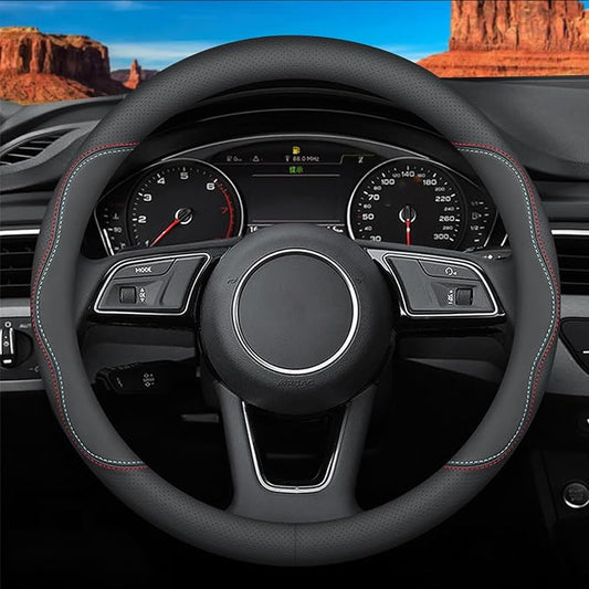 Deer Route Custom-Fit for Hyundai Steering Wheel Cover, Premium Leather Car Cover with Logo, Non-Slip, Breathable, Accessories (A-Style,for Hyundai)