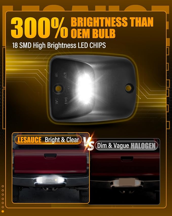 LESAUCE Upgraded License Plate Lights Compatible with 1995-2004 Toyota tacoma, 6000K White, Smoke Lens, Tag Lamp Assembly Replacement, IP68 Waterprooof, Pack of 2