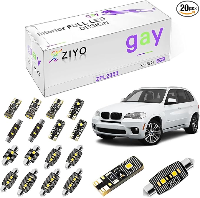 ZIYO LED Interior Light Kit Replacement for BMW X5 1999-2013, 6000K Xenon White Dome Light Bulbs Upgrade Error Free (BMW E70 2006-2013 (20 Bulbs))