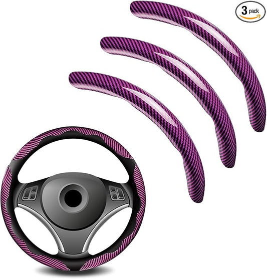 3pcs Universal Carbon Fiber Steering Wheel Cover - Anti-Slip & Segmented Design, Universal 99% Durable Steering Wheel Protector for Men and Women, Car Interior Accessory (Pink)