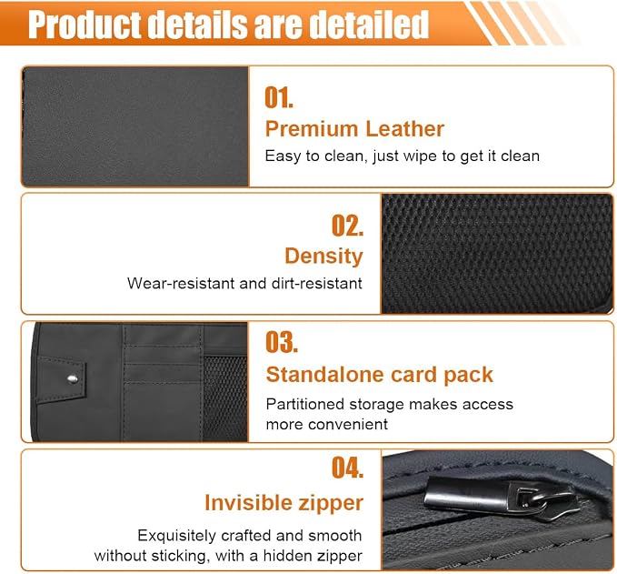 Car Sun Visor Organizer, PU Leather Automotive Visor Storage Pouch Holder with Multi-Pocket, Vehicle Interior Organizer Accessories for Sunglasses, Pen, Key, Phone, Cards, License(Black)