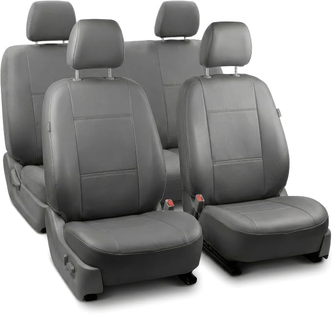 FH Group Car Seat Covers PU Leather Full Set Automotive Seat Covers Front Set and Rear Solid Bench Gray Seat Covers with Gift Universal Fit Interior Accessories for Cars Trucks and SUVs