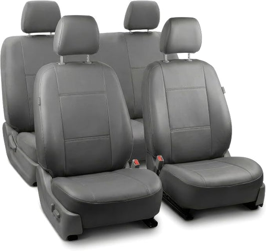 FH Group Car Seat Covers PU Leather Full Set Automotive Seat Covers Front Set and Rear Solid Bench Gray Seat Covers with Gift Universal Fit Interior Accessories for Cars Trucks and SUVs