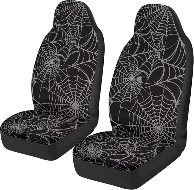 Spider Web Front Seat Covers Set of 2, Soft Stretch Polyester Car Seat Protectors for Front Seats, Universal Fit for Most Cars, SUVs and Sedans